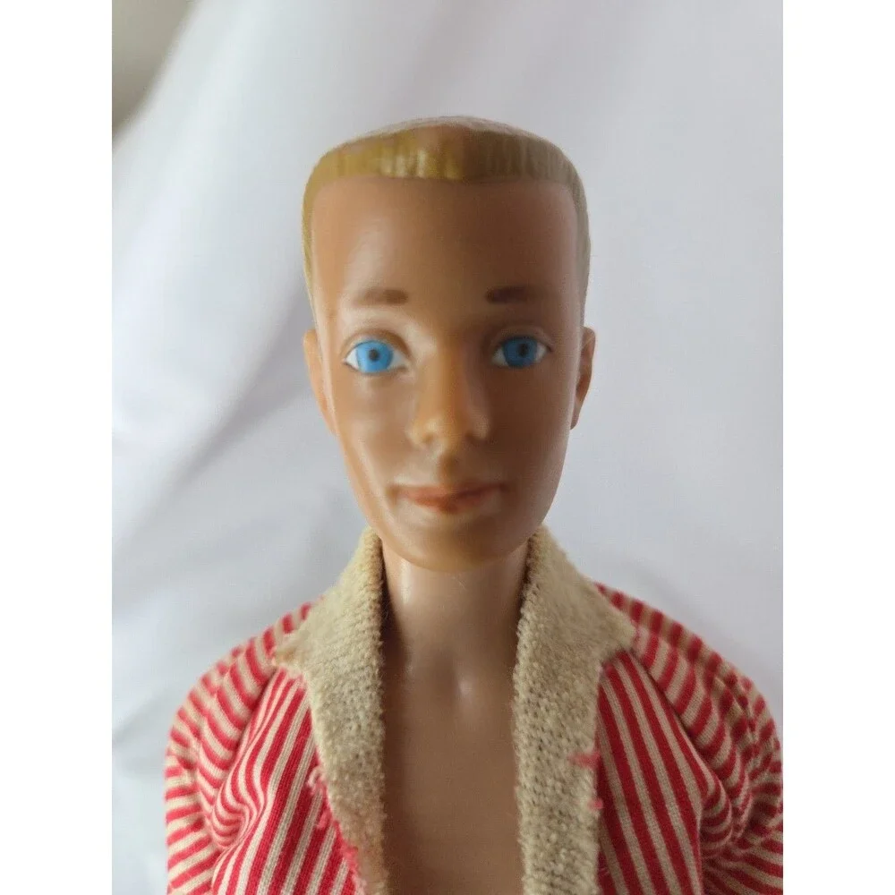 Vintage 1960s Ken Doll Mattel Red Stripe Swim Outfit Blonde Blue Eyes